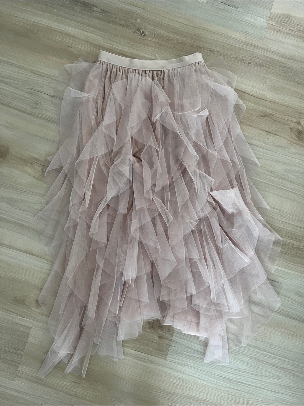 Soho Apparel Asymmetrical Ruffle Tulle Skirt - Blush